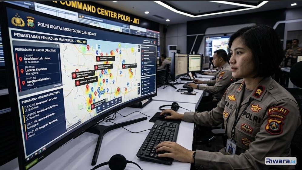 Ilustrasi pelayanan laporan polisi secara digital dibuat dengan bantuan Gemini AI